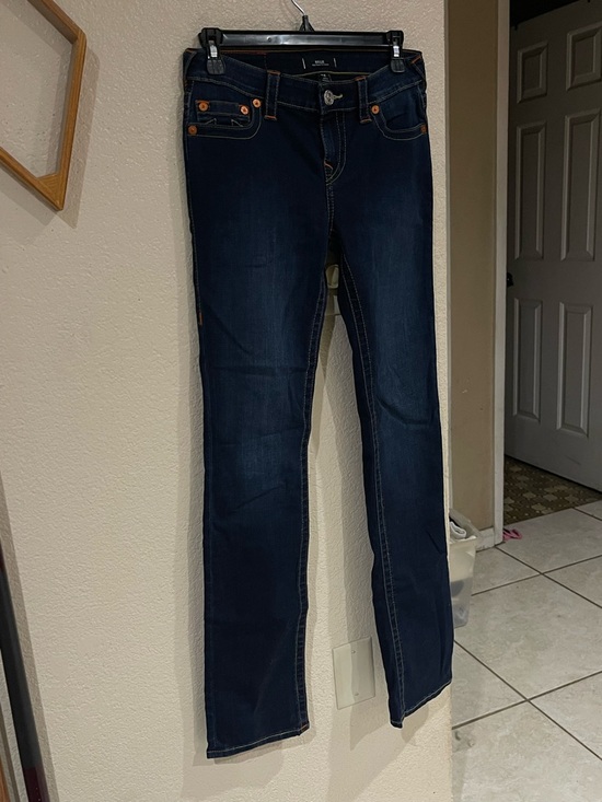 NWOT True Religion Women's Billie Mid Rise Dark Blue Straight Leg Jeans - Picture 4 of 8